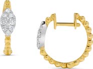 Ancona Fine Jewelry Pavé Diamond Marquise Beaded Huggie Earrings in 14K Two Tone Gold