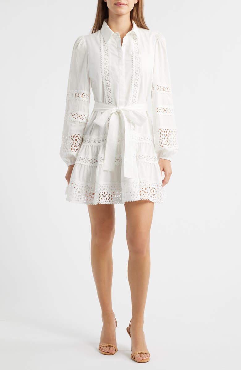 LAYERED WITH LOVE Aubrey Lace Trim Tie Waist Long Sleeve Minidress, Main, color, 