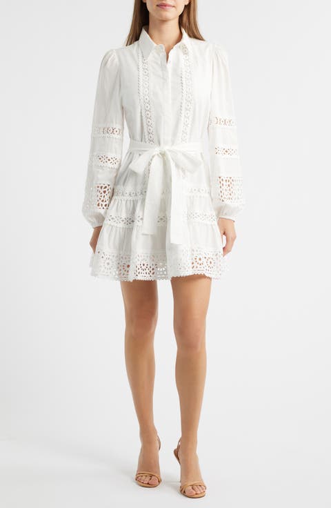 Aubrey Lace Trim Tie Waist Long Sleeve Minidress