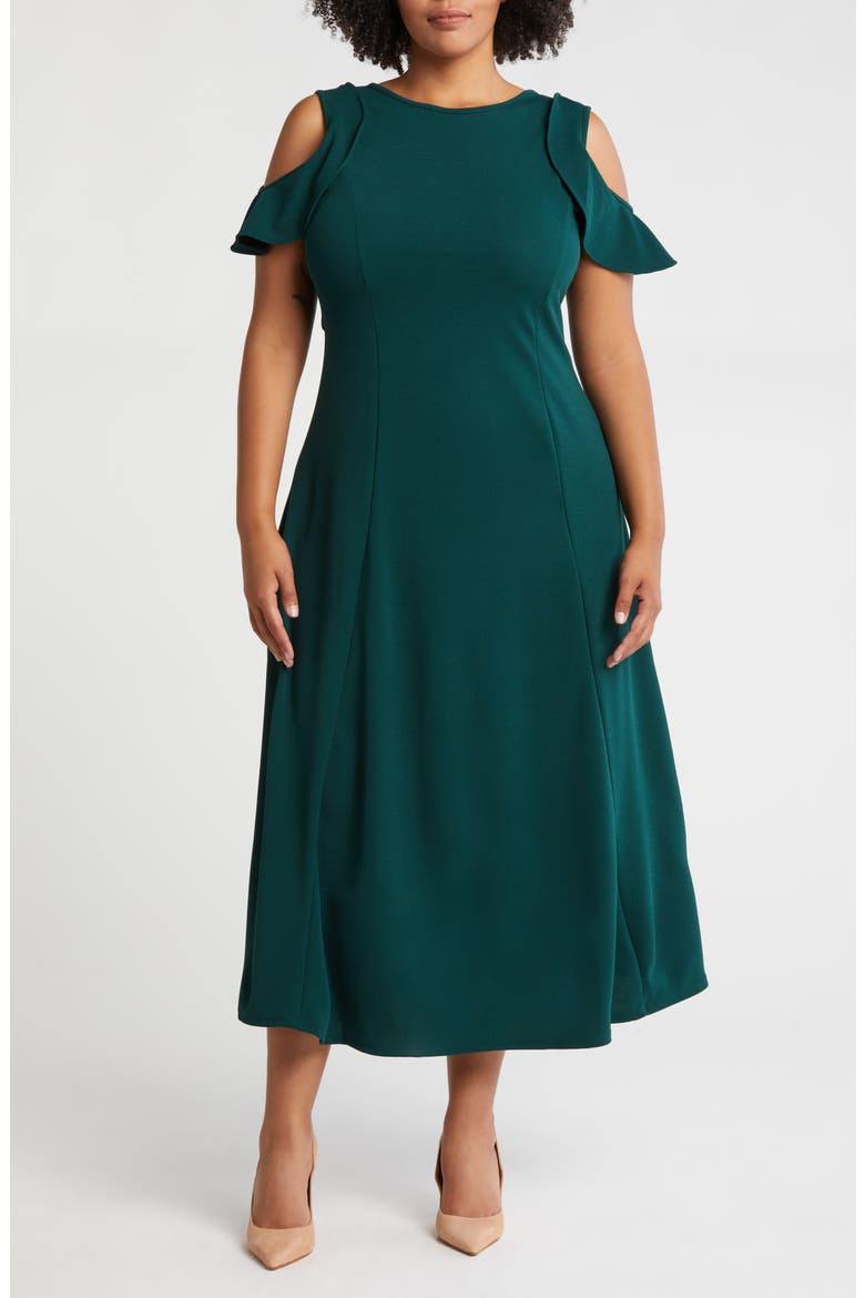 Ruffle Cold Shoulder Maxi Dress, Main, color, HUNTER