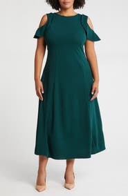 24seven Comfort Apparel Ruffle Cold Shoulder Maxi Dress