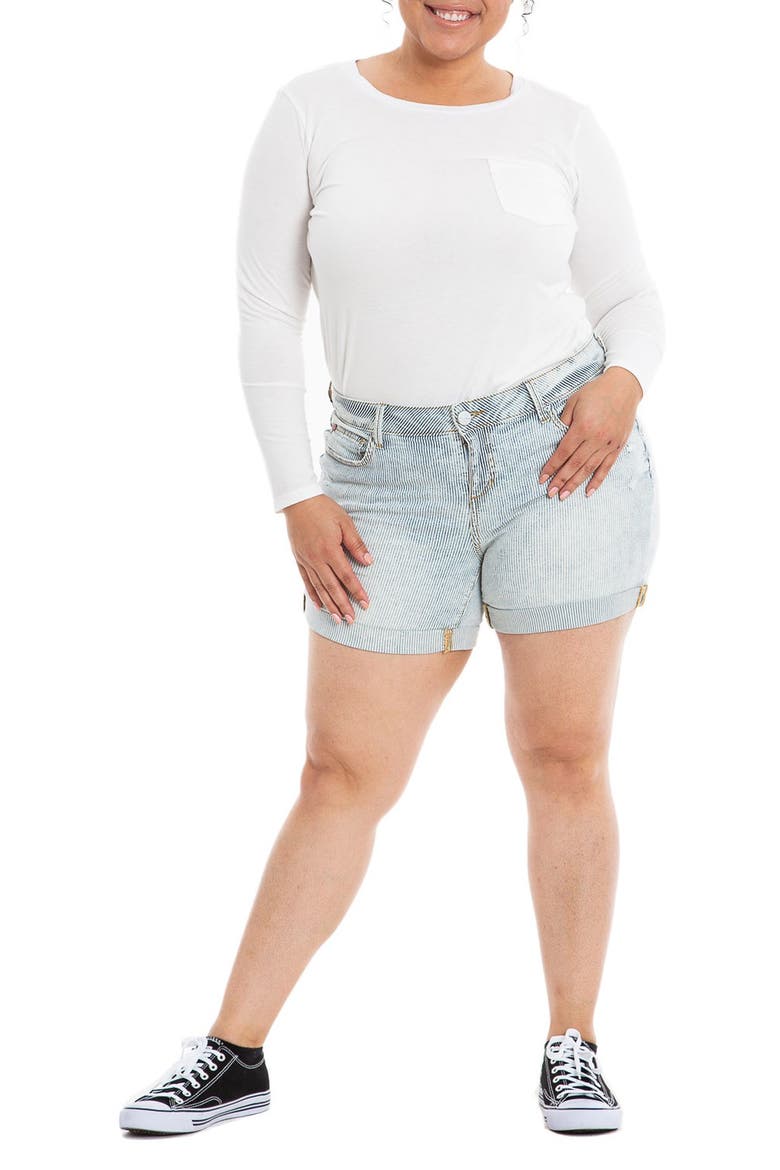 Striped High-Rise Shorts, Alternate, color, DENIM STRIPES