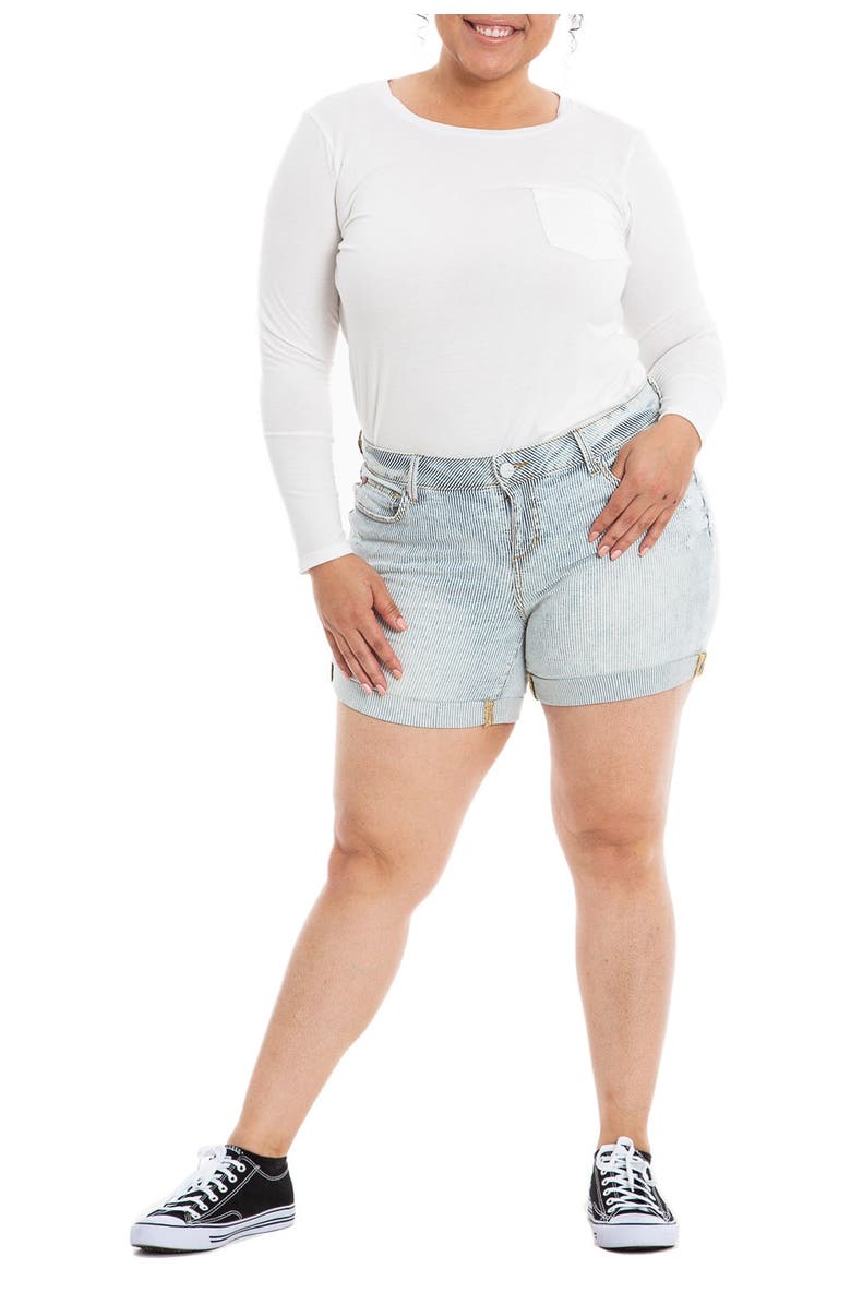 SLINK Jeans Striped High-Rise Shorts, Alternate, color, Denim Stripes