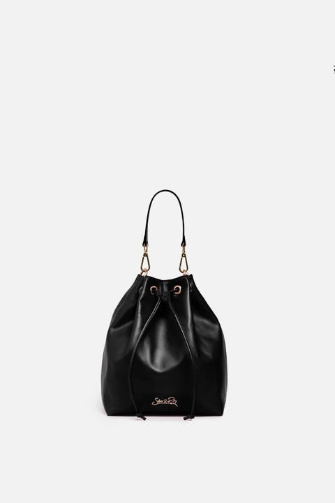 Madison Drawstring Leather Bucket Bag