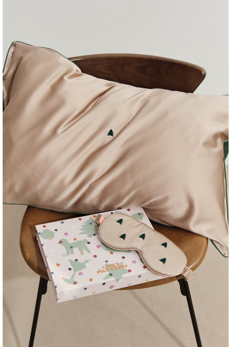 Embroidered Satin Pillowcase & Sleep Mask Set, Alternate, color, CHAMPAGNE