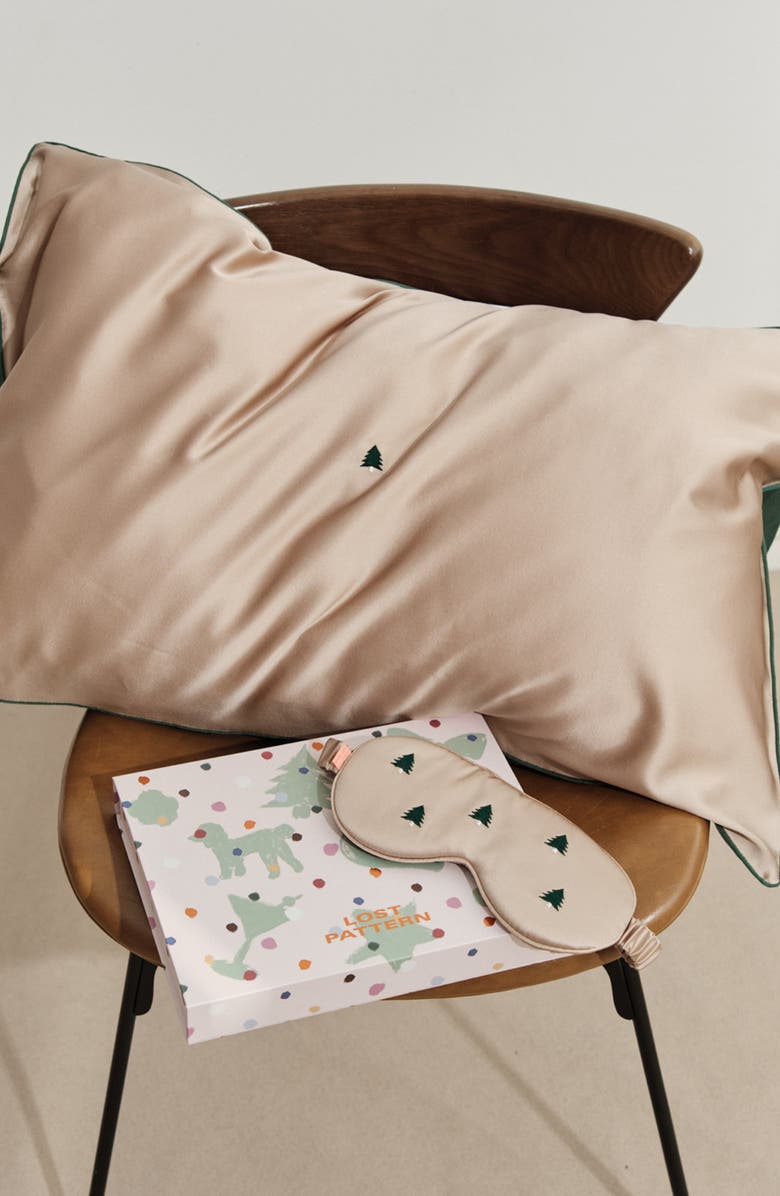 Lost Pattern Embroidered Satin Pillowcase & Sleep Mask Set, Alternate, color, Champagne