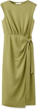 MANGO Linen Blend Midi Dress