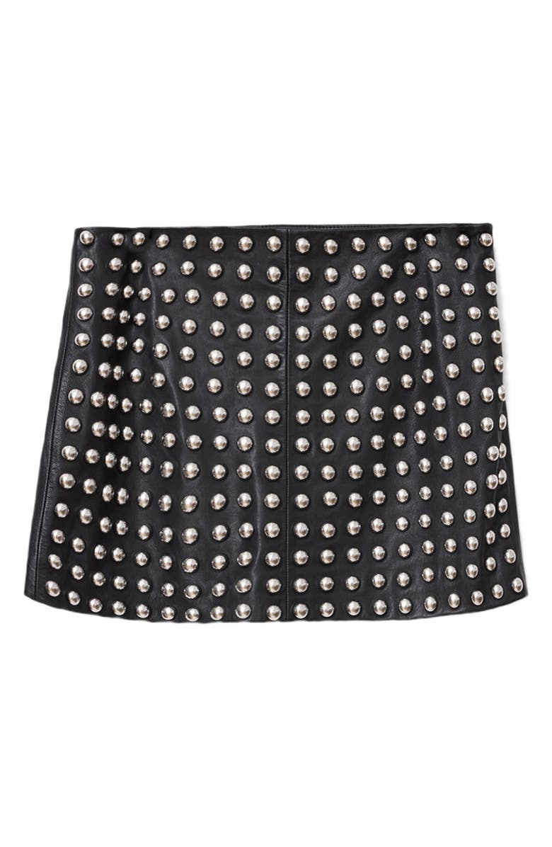 AllSaints Wilder Stud Embellished Leather Miniskirt, Alternate, color, Black