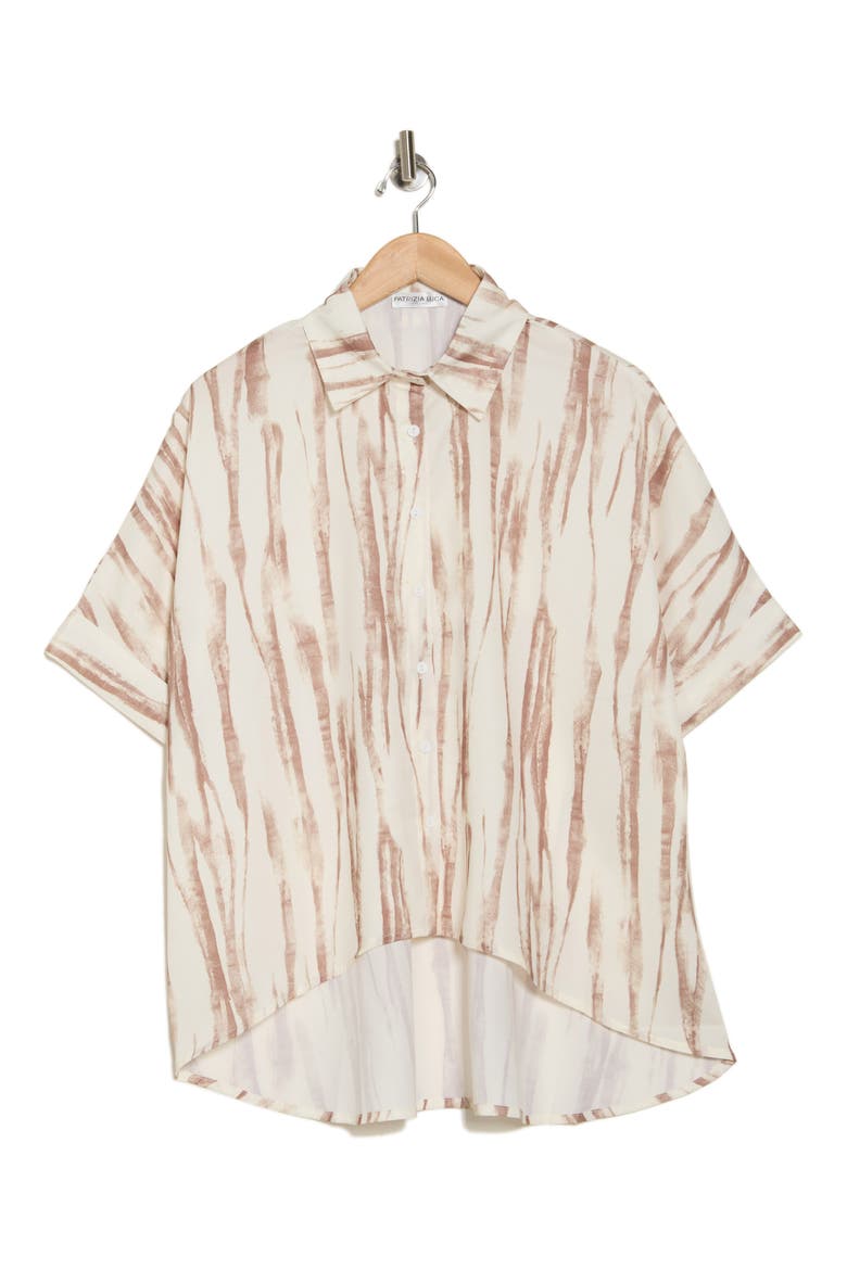 Patterned High-Low Button-Up Shirt, Alternate, color, BEIGE