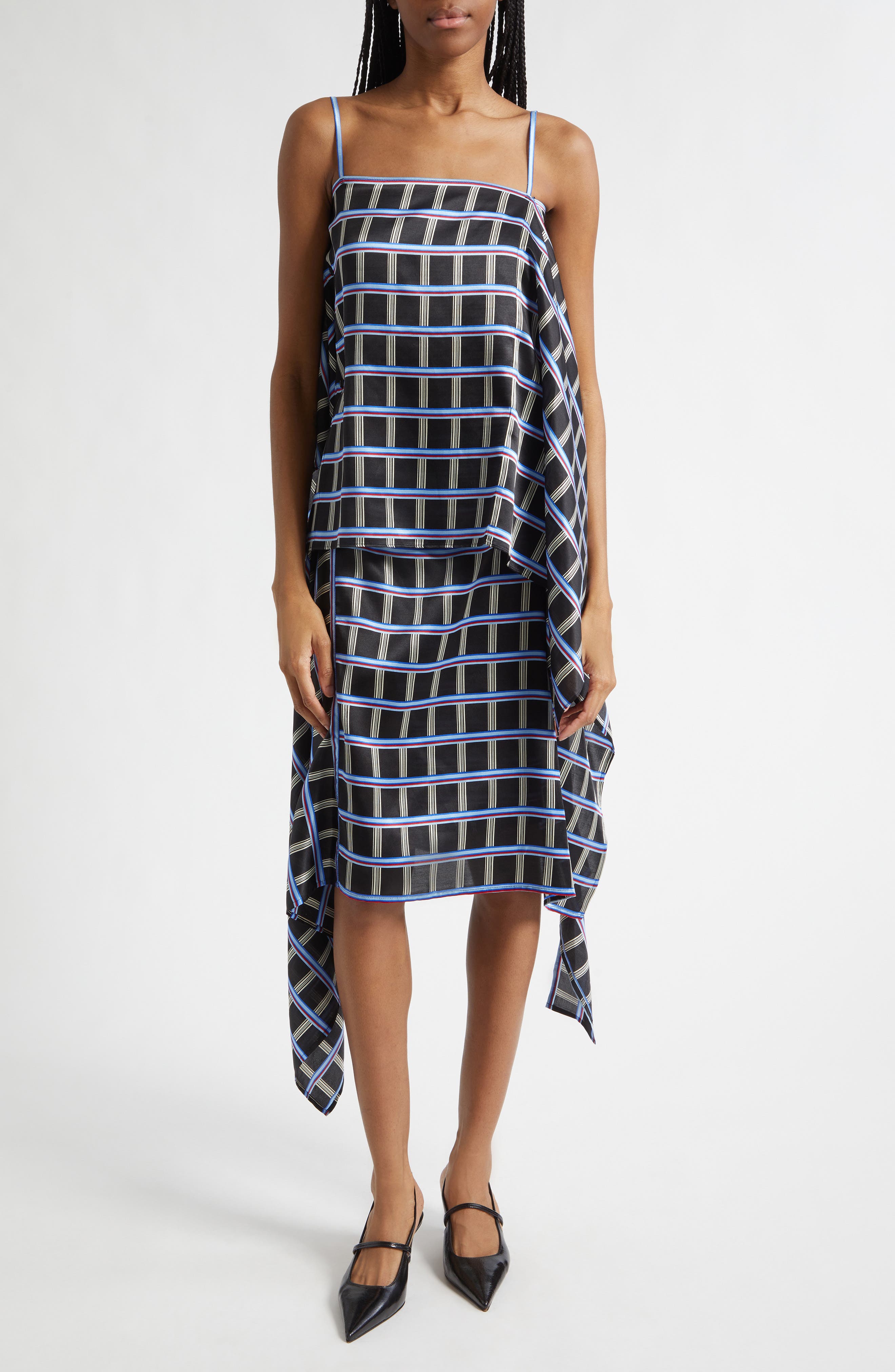Check Asymmetric Silk & Cotton Skirt - image 2