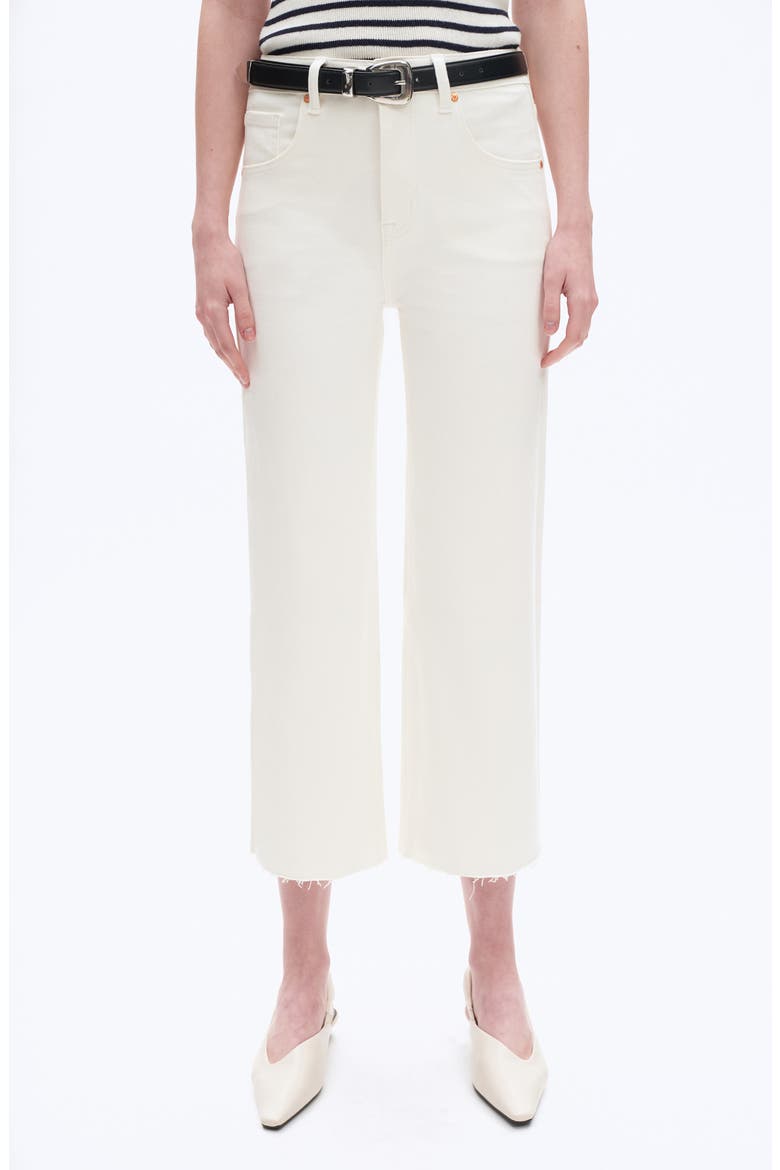 High Waist Raw Hem Wide Leg Jeans, Main, color, WHITE