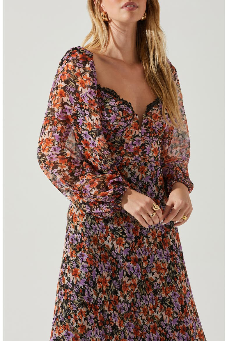 Sylvie Floral Underwire Long Sleeve Dress, Alternate, color, ORANGE PURPLE FLORAL