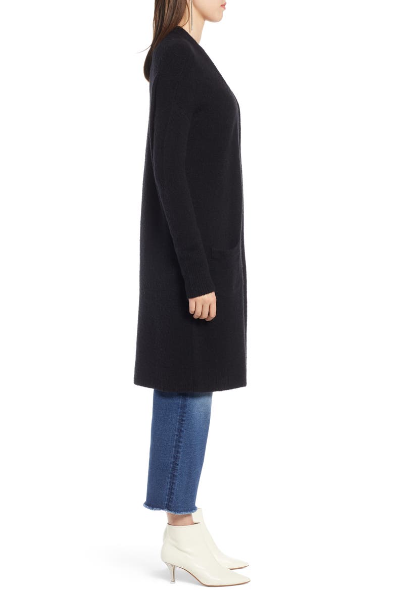 Long Open Front Cardigan, Alternate, color, BLACK