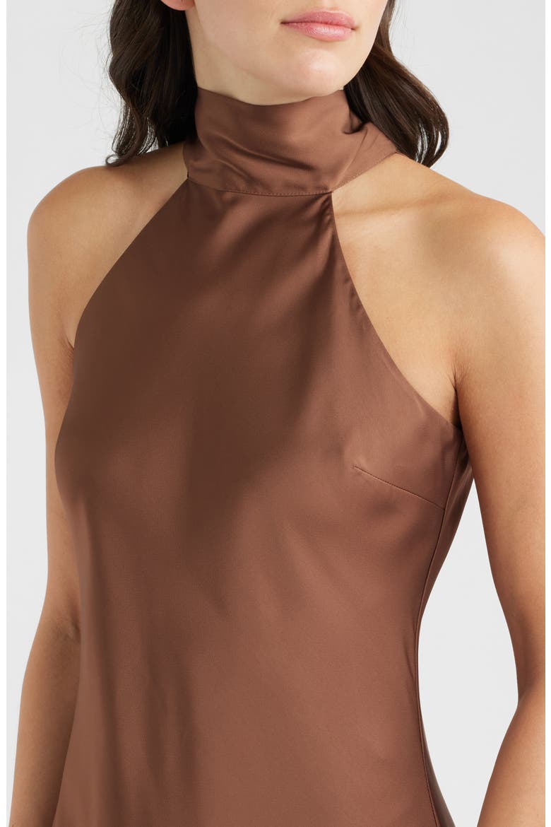 Tie Back Sleeveless High/Low Satin Gown, Alternate, color, COCOA BROWN