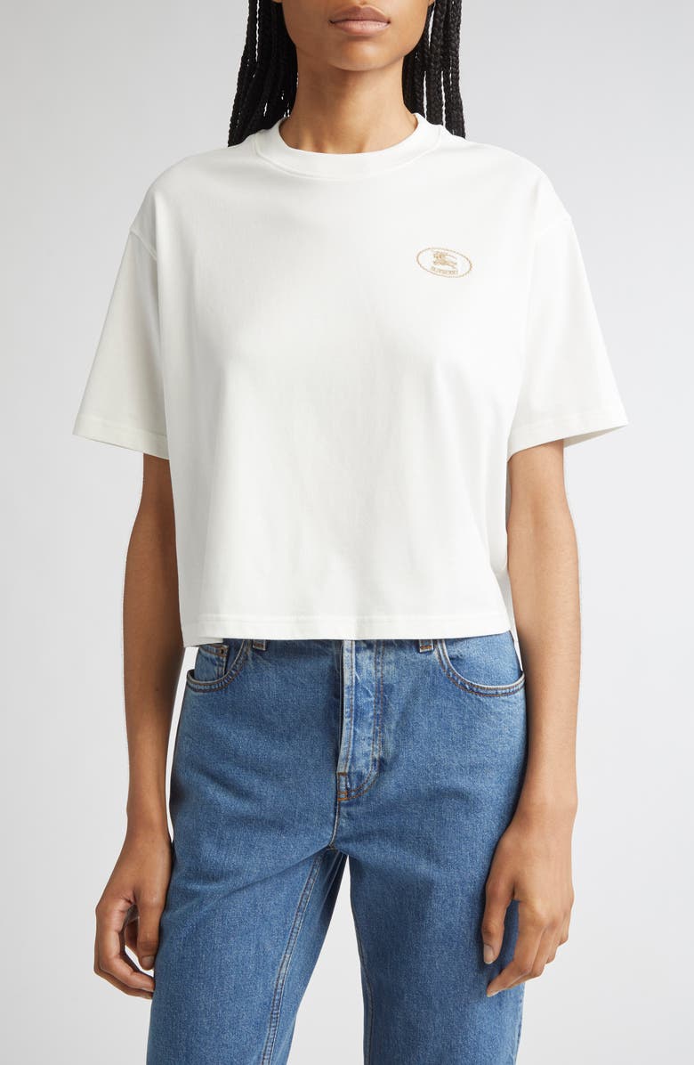 Burberry Embroidered EKD Crop Cotton T-Shirt, Main, color,