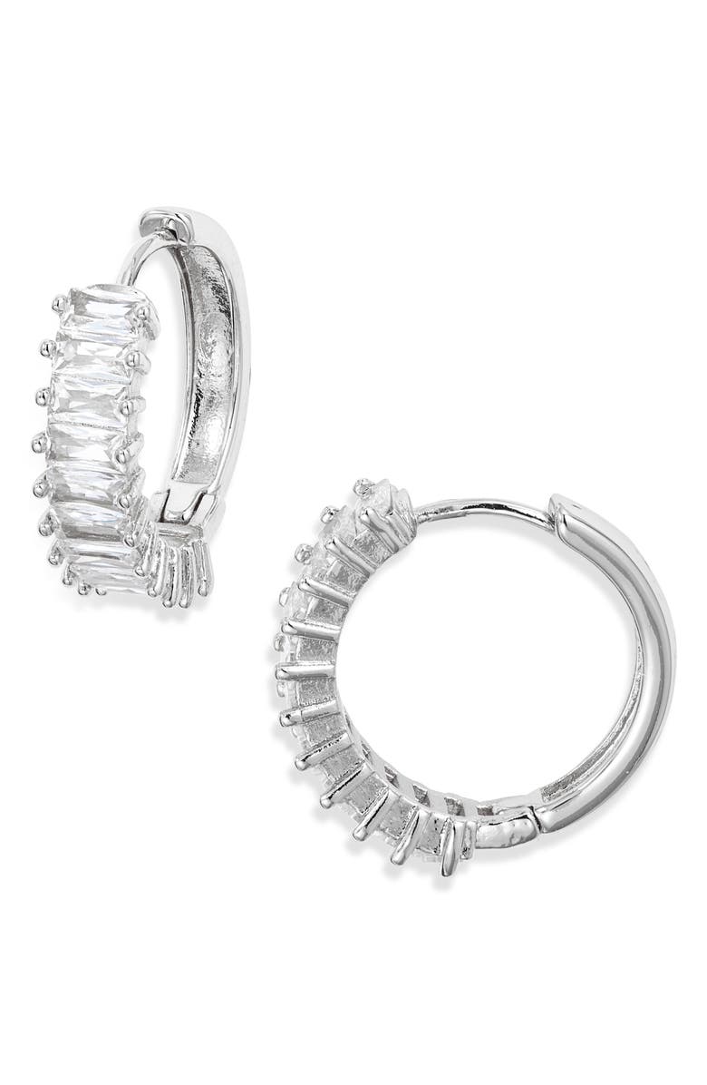 Child of Wild Antoinette Cubic Zirconia Huggie Hoop Earrings, Main, color, Silver