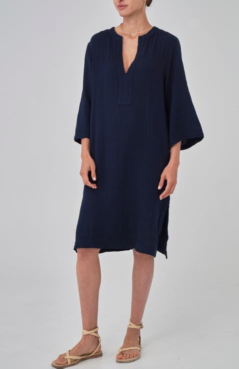 Short Gauze Tunic Dress With Pockets