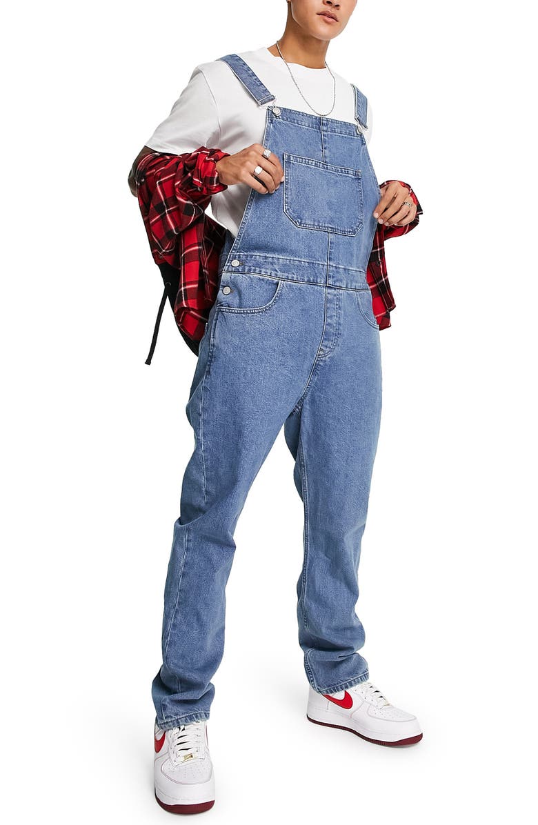 ASOS DESIGN Denim Overalls, Main, color, Mid Blue