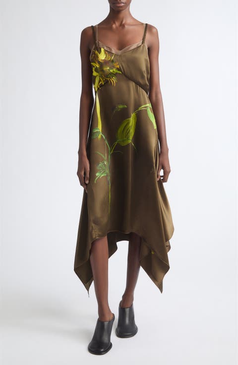 Sunflower Print Silk Slipdress