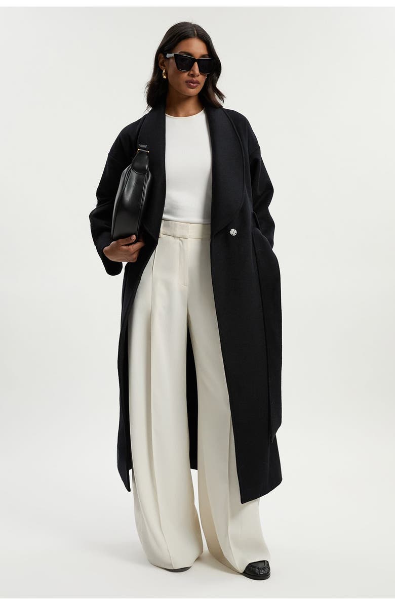 Karen Millen Petite Wrap Tailored Maxi Coat, Main, color, Black