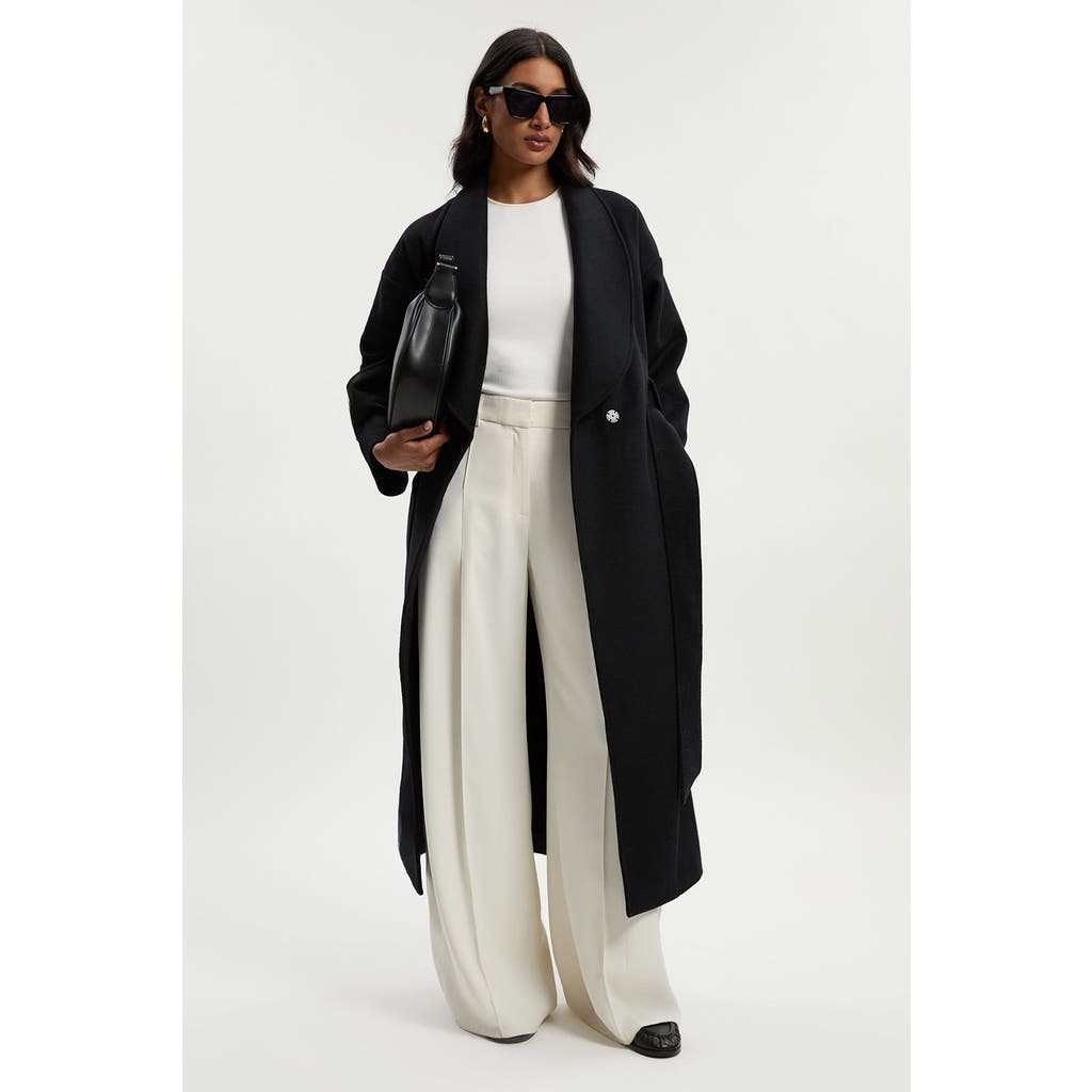 Karen Millen Petite Wrap Tailored Maxi Coat In Black