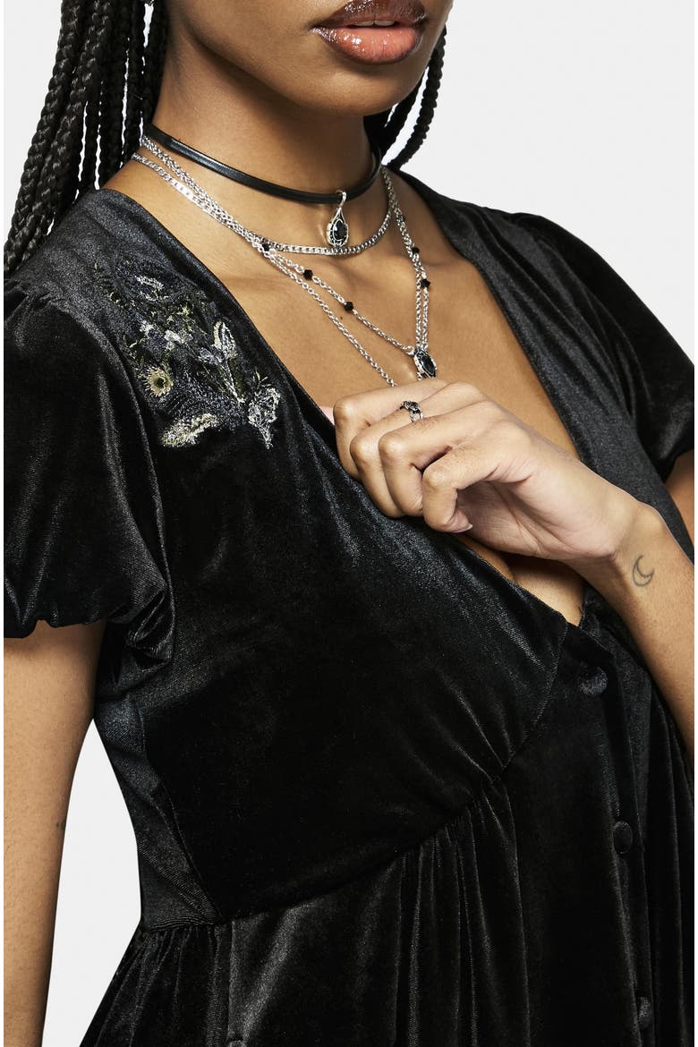 Bluesow Thistles Velour Mini Dress, Alternate, color, Black