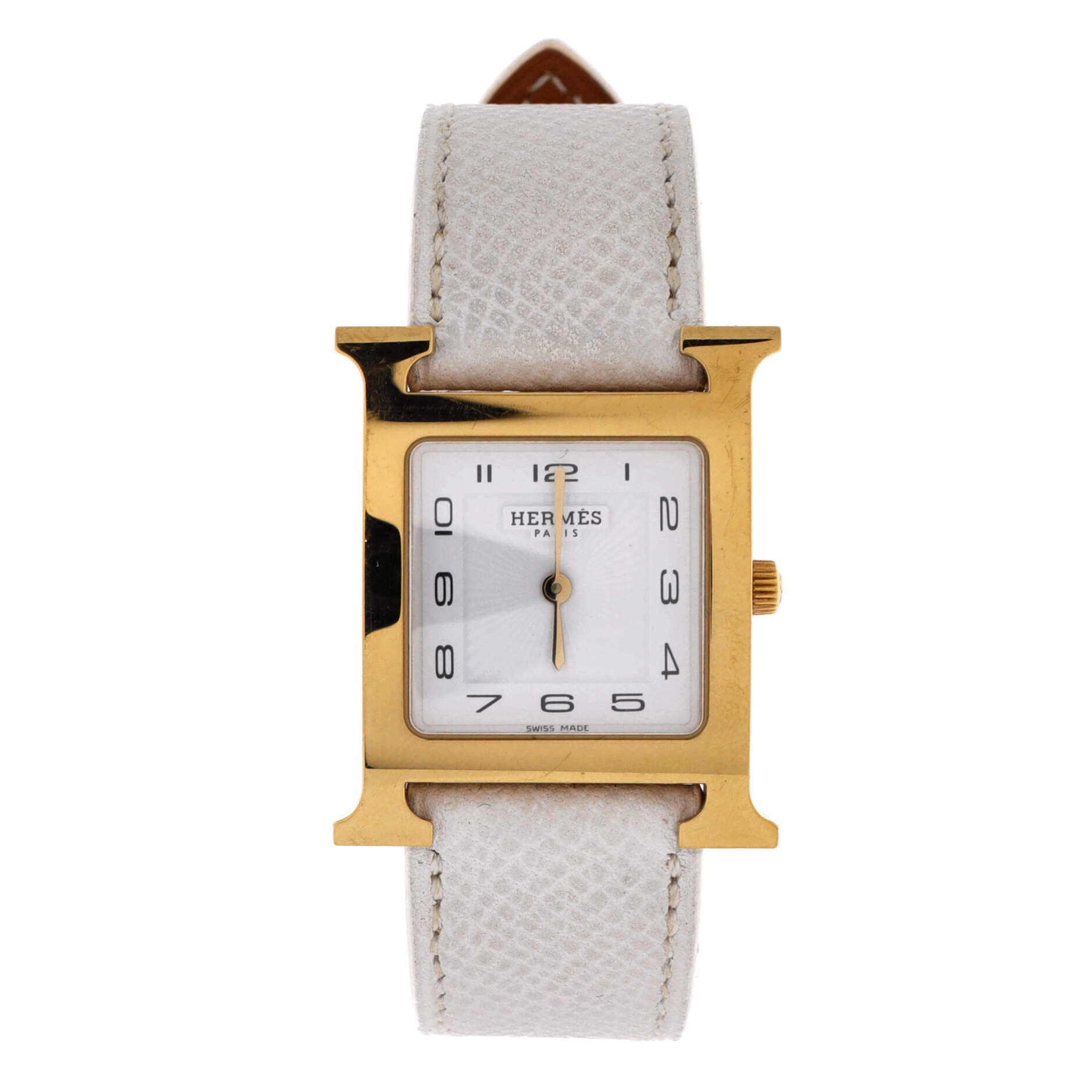 Heure H Quartz Watch Plated Metal and Leather 26, Main, color, White