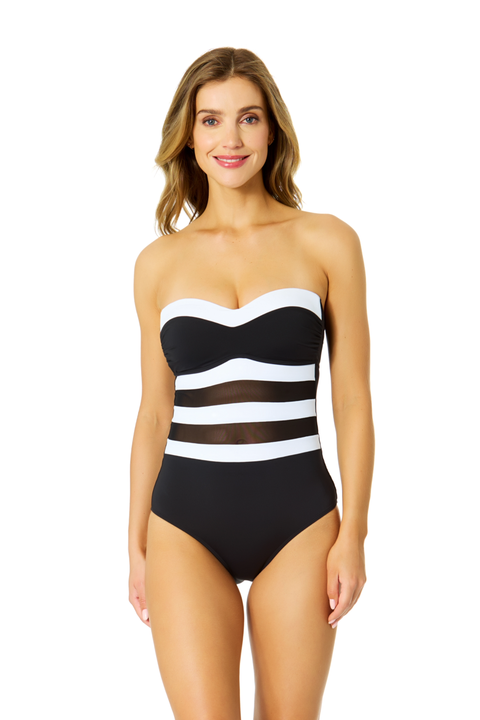 Women's Gabor Mesh Strapless Colorblock Mesh One Piece Swimsuit