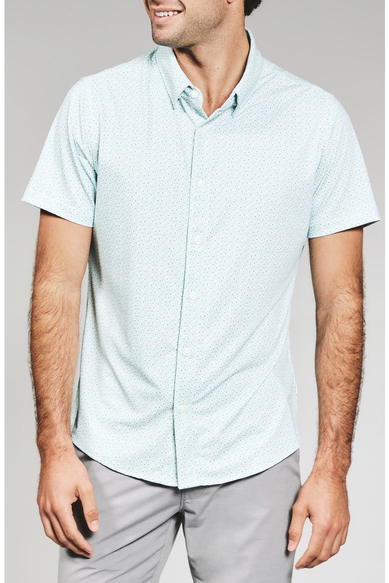 Riley Floral Short Sleeve Performance Button-Up Shirt, Main, color, MINT