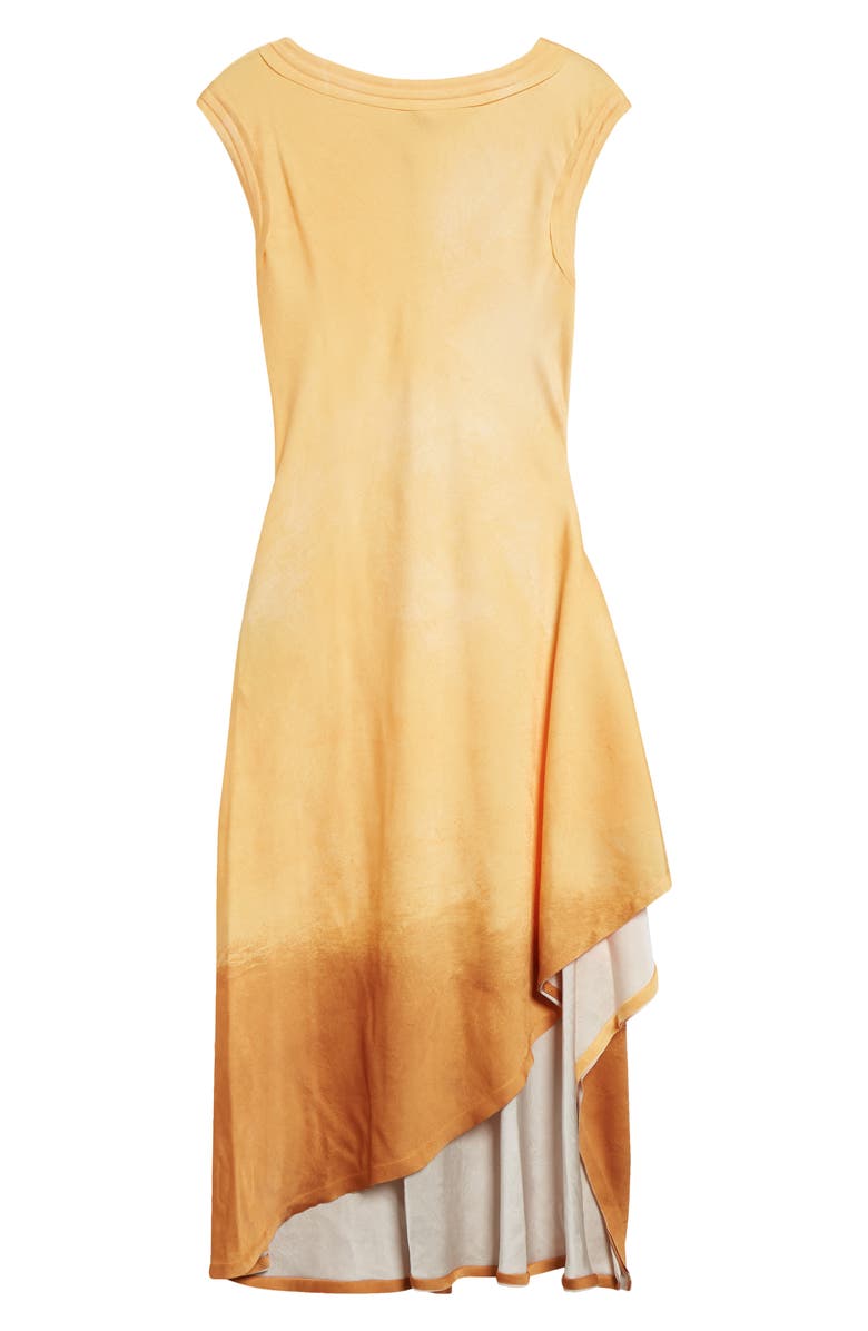 Jason Wu Collection Smudged Canvas Print Asymmetric Hem Midi Dress, Alternate, color, Marigold / Saddle