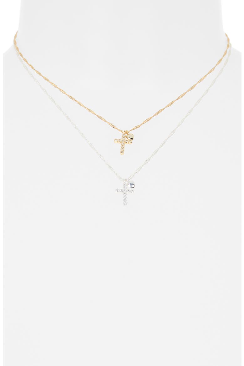 Together Is My Favorite Place To Be Set of 2 Cross Pendant Necklaces, Alternate, color, CLEAR- GOLD- SILVER