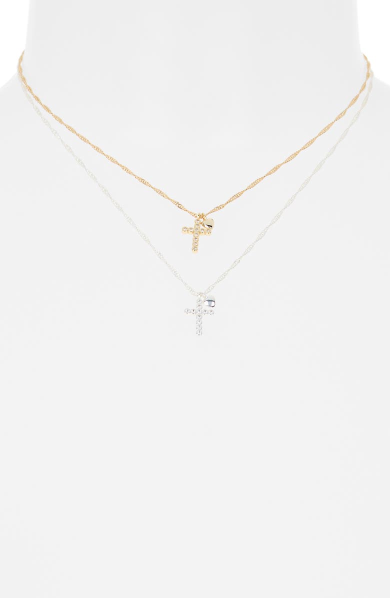 Leith Together Is My Favorite Place To Be Set of 2 Cross Pendant Necklaces, Alternate, color, Clear- Gold- Silver