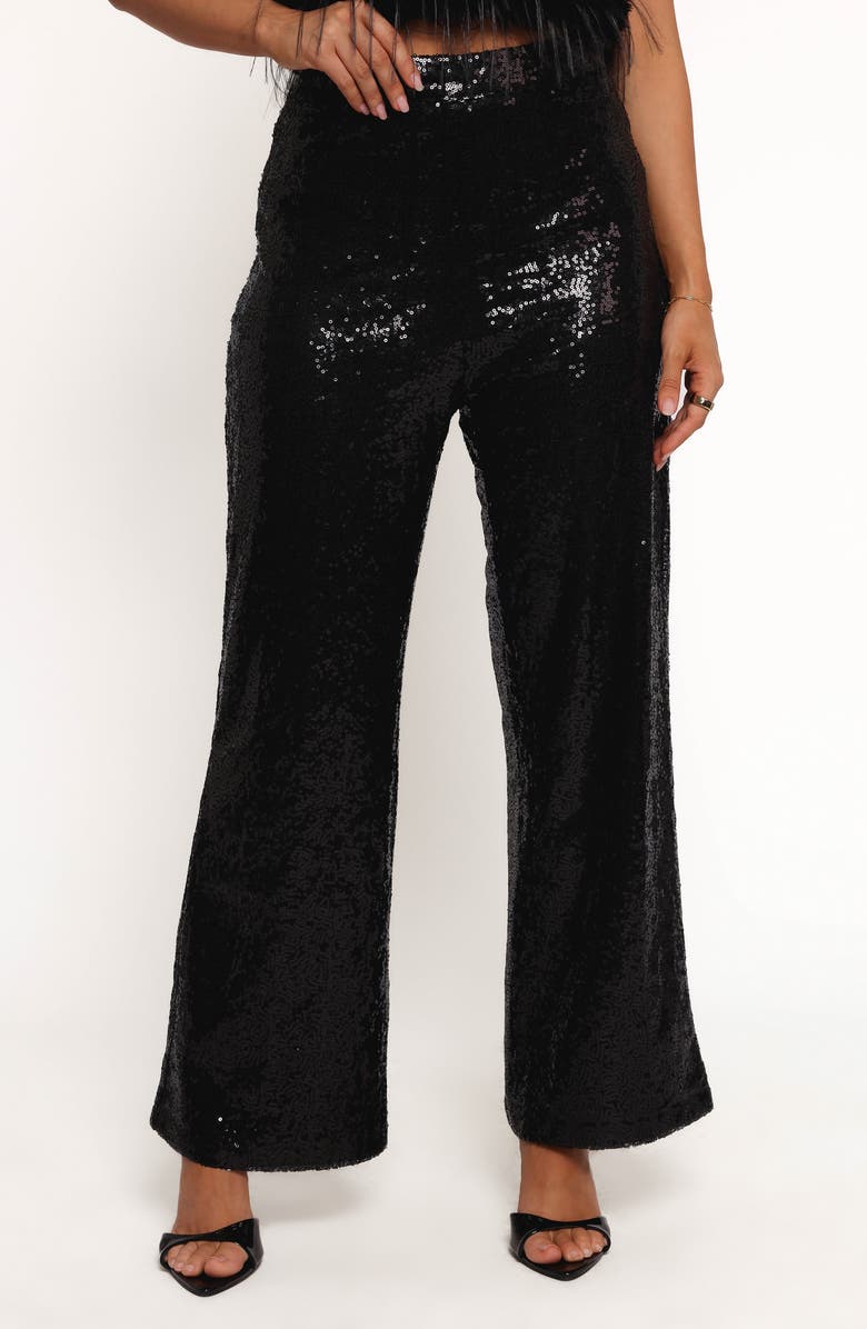 Petal & Pup Drea Sequin Straight Leg Pants, Alternate, color, Black