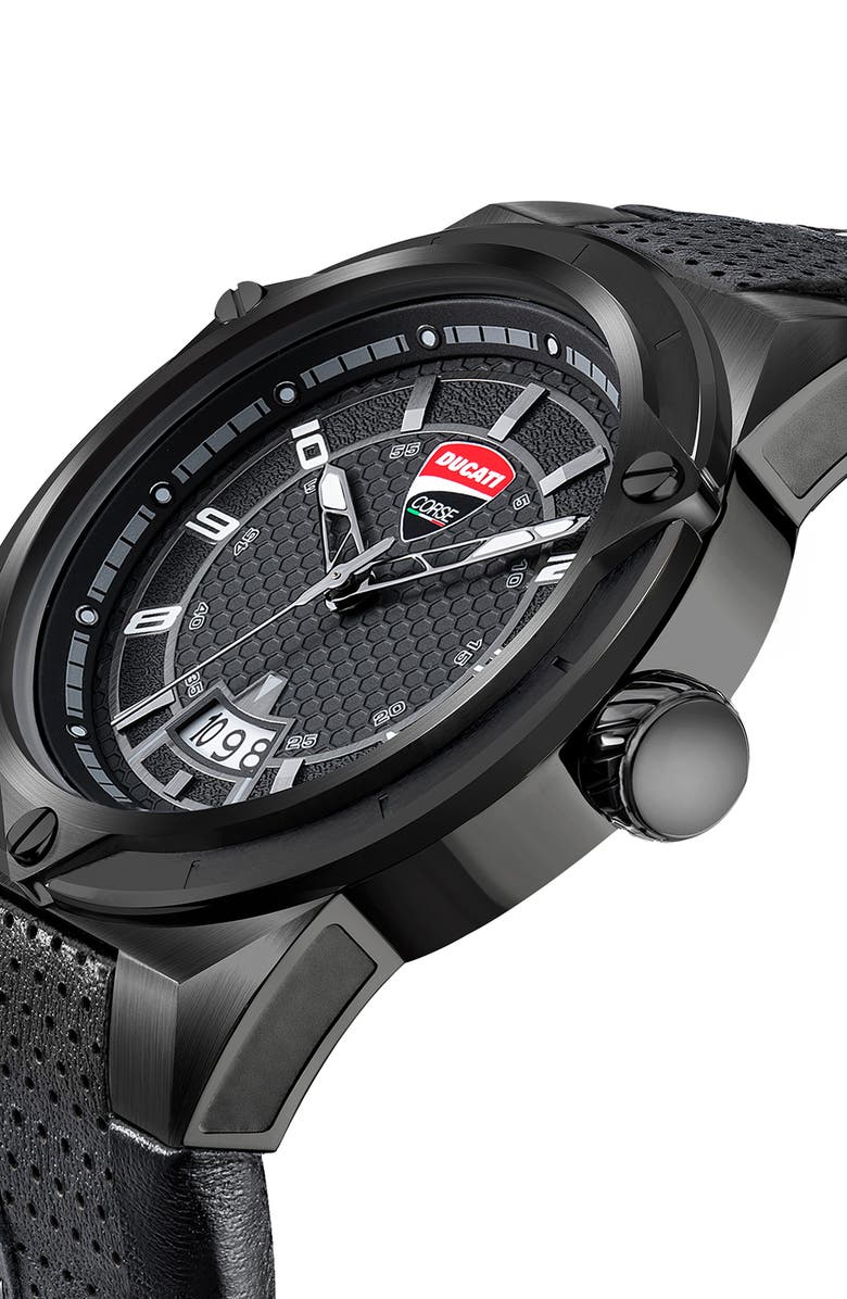 Ducati Corse Curva Classic Leather Strap Watch, 45mm x 56mm, Alternate, color,
