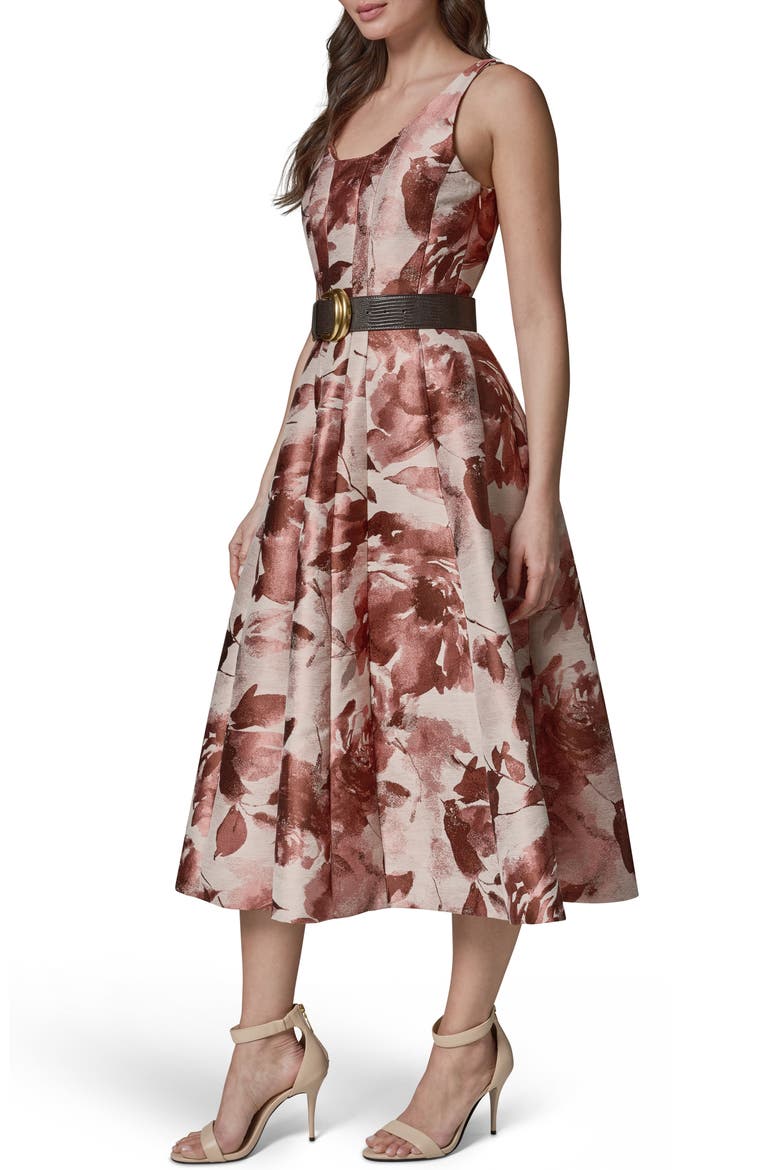 Pleat Fit & Flare Midi Dress, Alternate, color, DESRT ROSE