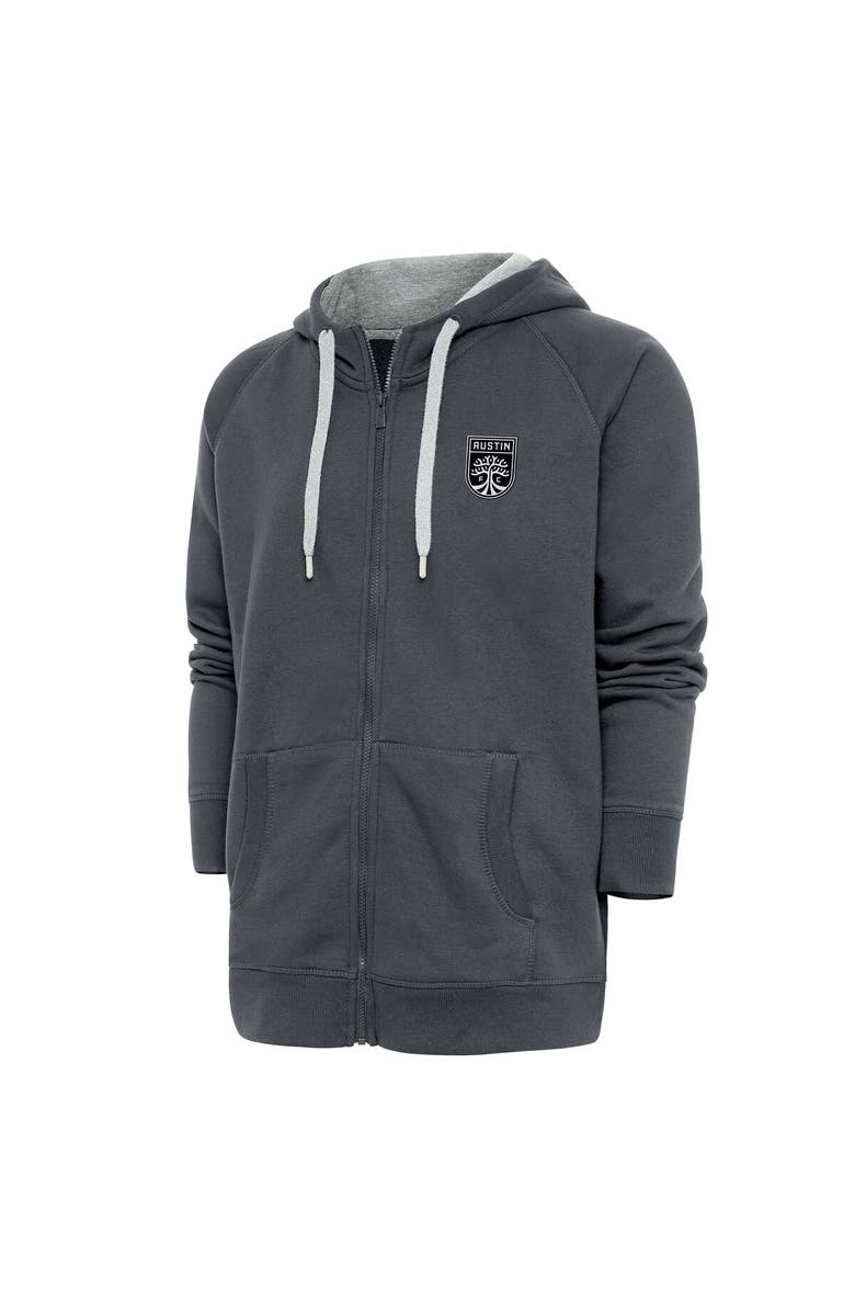 ANTIGUA Men's Antigua Charcoal Austin FC Brushed Metallic Logo Victory Full-Zip Hoodie, Alternate, color, 
