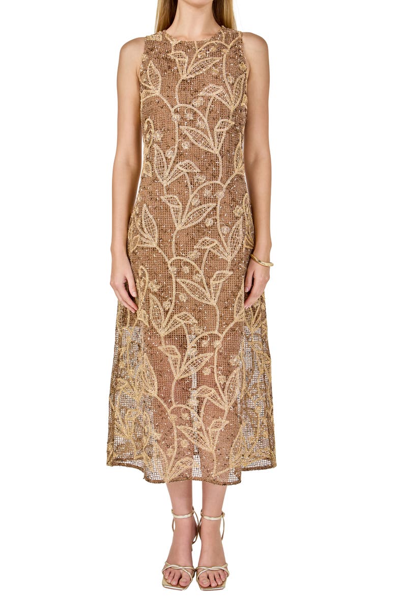 Sleeveless Mesh Midi Dress, Alternate, color, BEIGE MULTI