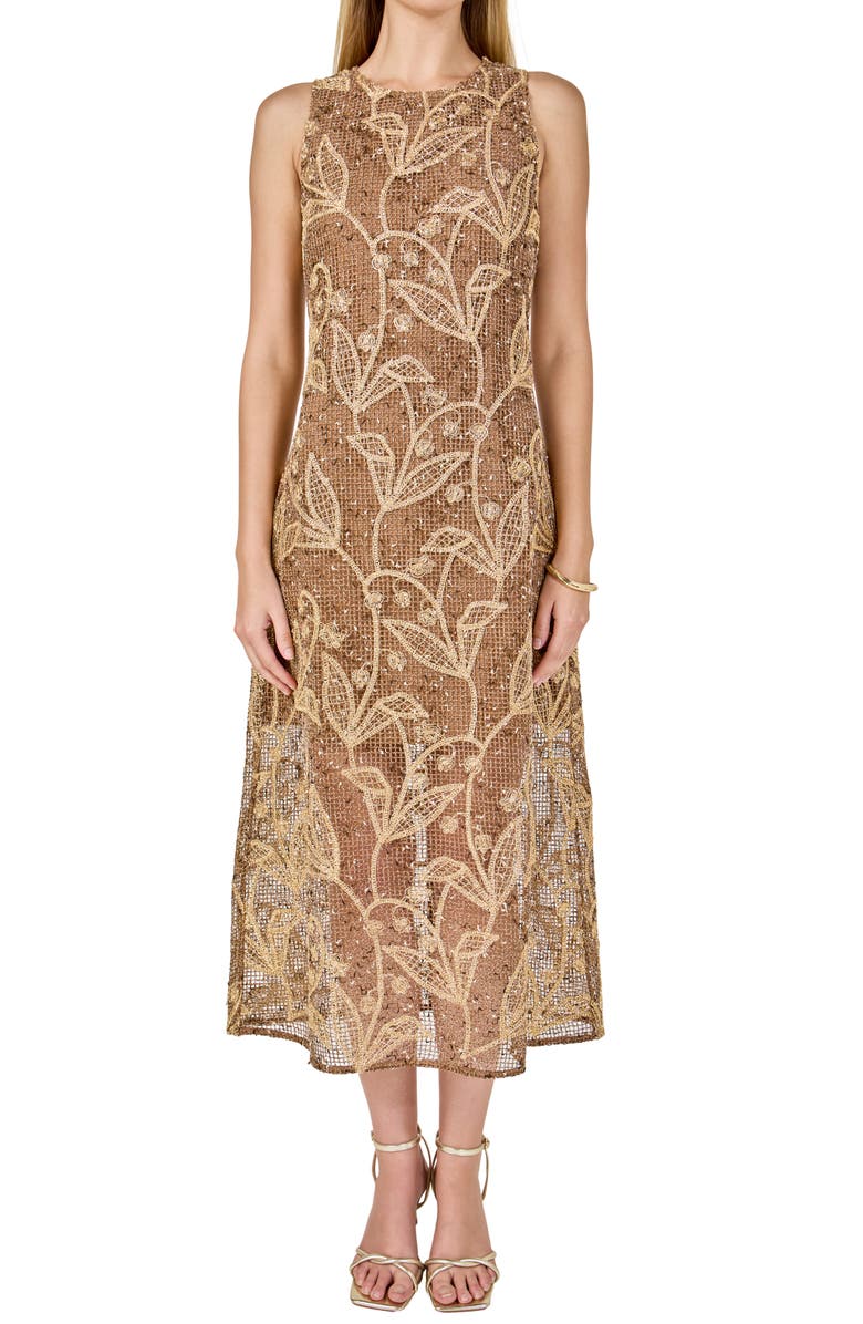 Endless Rose Sleeveless Mesh Midi Dress, Alternate, color, Beige Multi