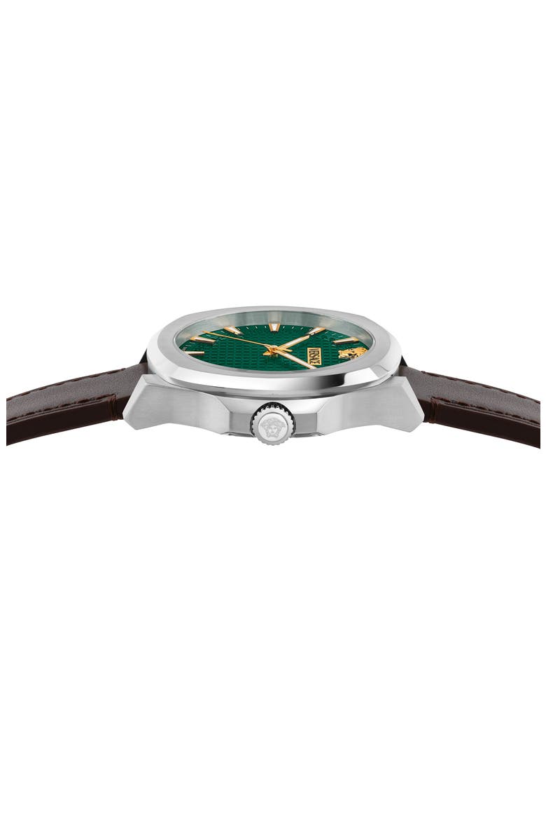 Luxury Leather Strap Watch, 42mm, Alternate, color, STAINLESS STEEL/BROWN