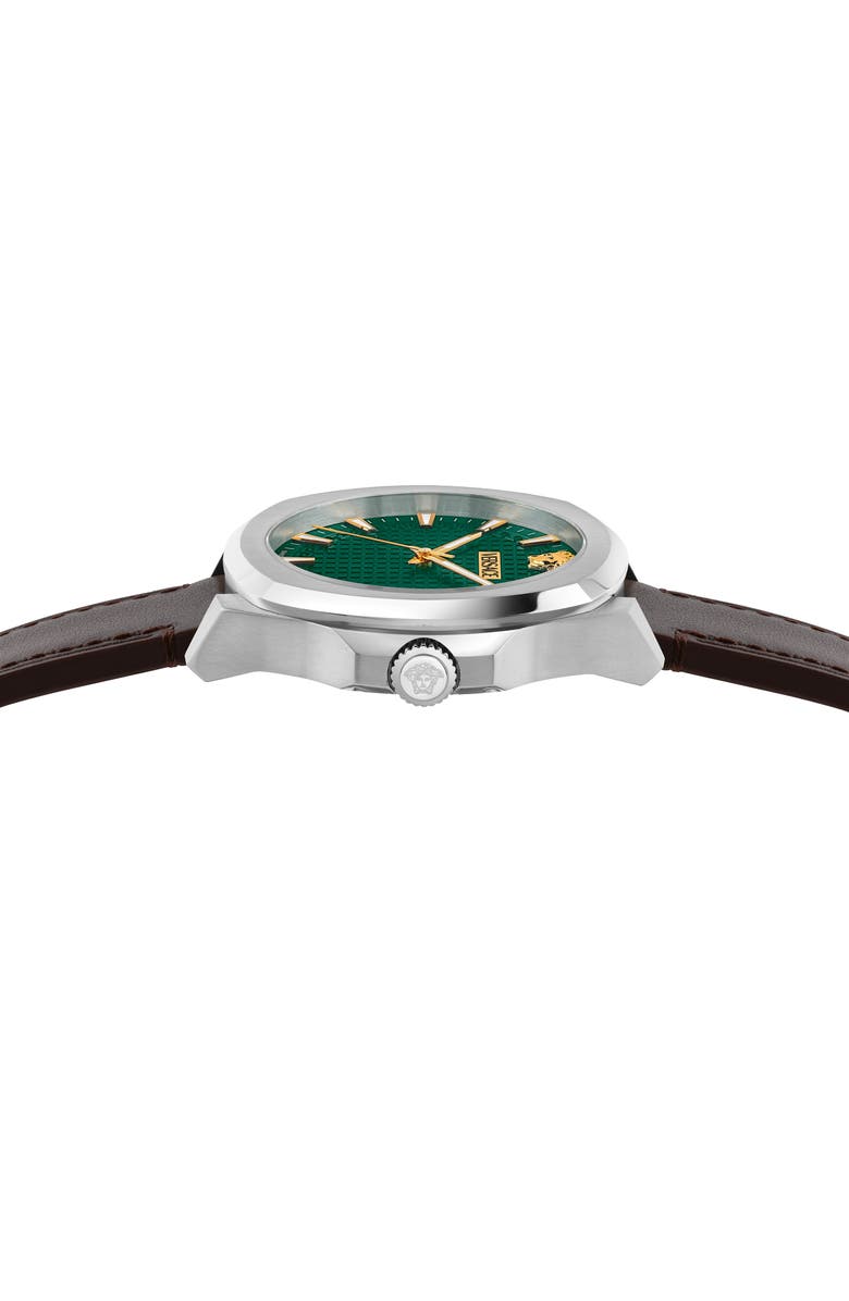 Versace Luxury Leather Strap Watch, 42mm, Alternate, color, Stainless Steel/Brown