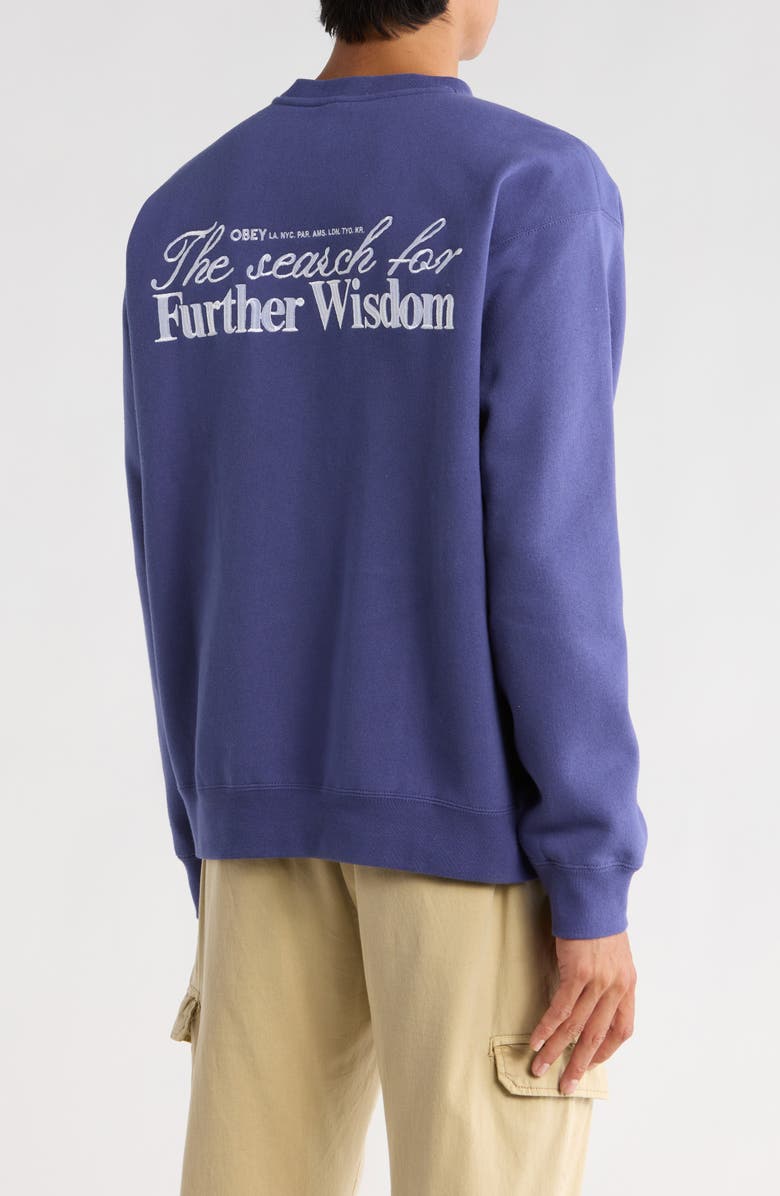 Obey Further Wisdom Crewneck Sweatshirt, Alternate, color, Skipper Blue