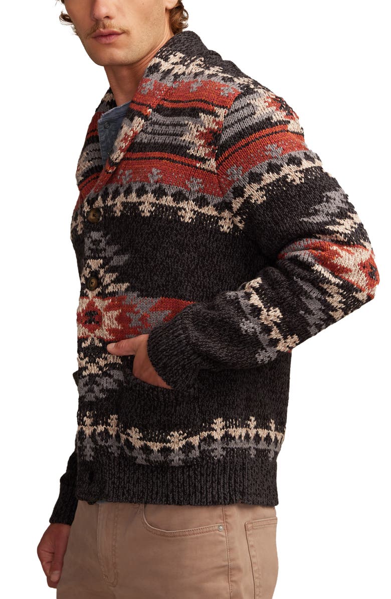 Lucky Brand Intarsia Blanket Cotton Shawl Collar Cardigan, Alternate, color, Caviar Multi