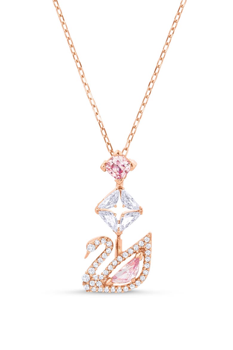 Crystal Swan Pendant Necklace, Main, color, PINK