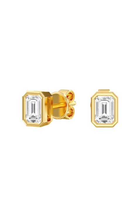Emerald Bezel Lab Diamond Studs in 14K Gold