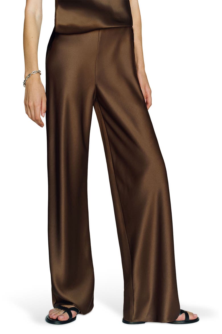 Gale Bias Cut High Waist Satin Pants, Main, color, PINECONE