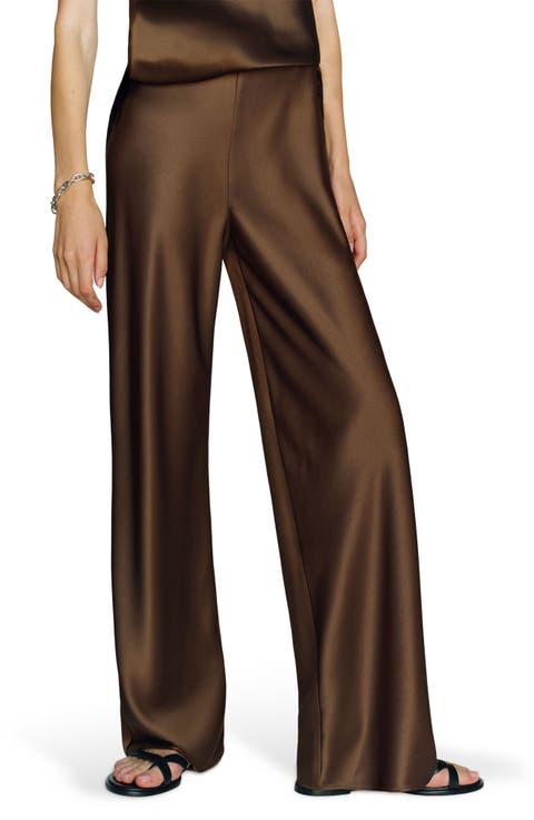 Gale Bias Cut High Waist Satin Pants