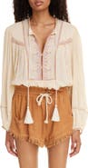 Isabel Marant Étoile Silekia Embroidered Tassel Tie Cotton Top
