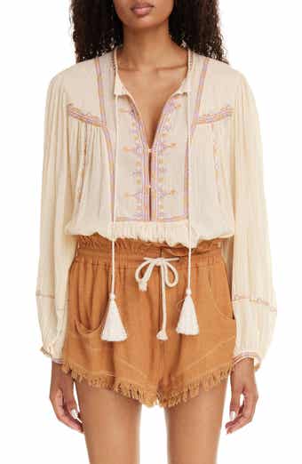 Isabel Marant Étoile Silekia Embroidered Tassel Tie Cotton Top