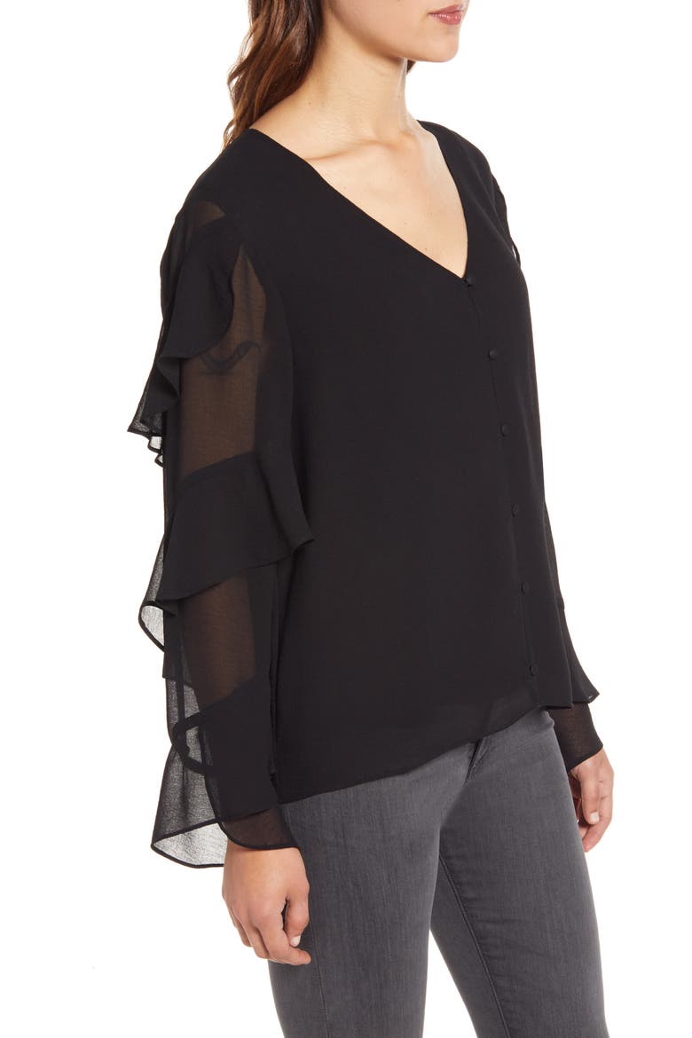 Tiered Sleeve Chiffon Blouse, Alternate, color, RICH BLACK