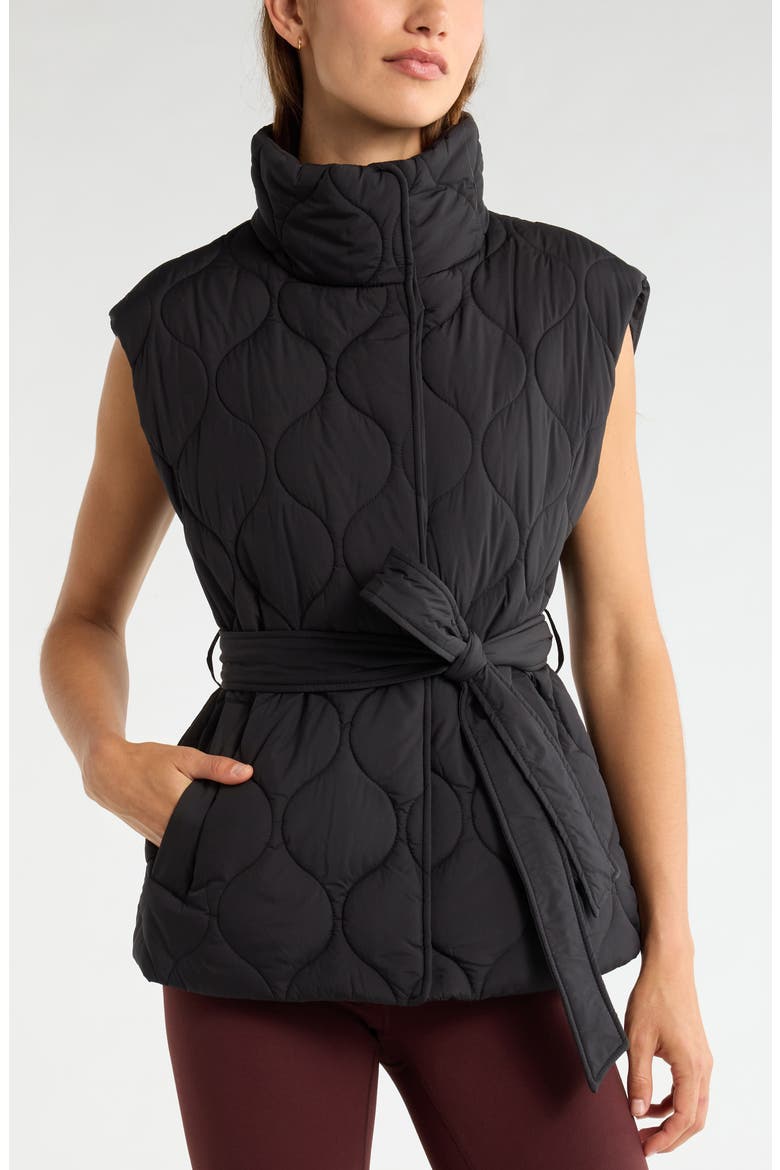 Skyline Belted Puffer Vest, Alternate, color, BLACK